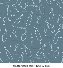 Seamless pattern of wine glasses and bottles of wine. Wine-making. Tasting. Sommelier.
