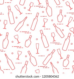 Seamless pattern of wine glasses and bottles of wine. Wine-making. Tasting. Sommelier.
