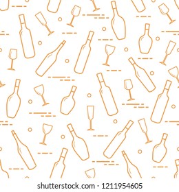 Seamless pattern of wine glasses and bottles of wine. Wine-making. Tasting. Sommelier.
