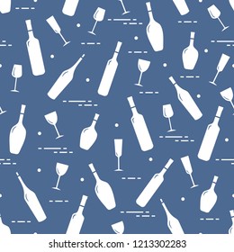 Seamless pattern of wine glasses and bottles of wine. Wine-making. Tasting. Sommelier.