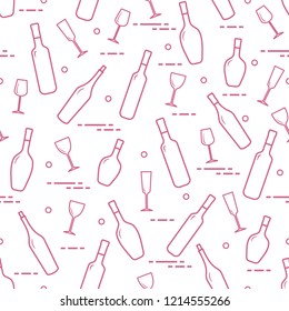 Seamless pattern of wine glasses and bottles of wine. Wine-making. Tasting. Sommelier.