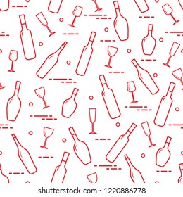 Seamless pattern of wine glasses and bottles of wine. Wine-making. Tasting. Sommelier.