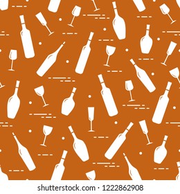 Seamless pattern of wine glasses and bottles of wine. Wine-making. Tasting. Sommelier.