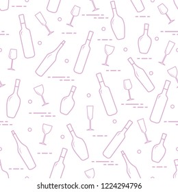 Seamless pattern of wine glasses and bottles of wine. Wine-making. Tasting. Sommelier.