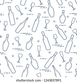 Seamless pattern of wine glasses and bottles of wine. Wine-making. Tasting. Sommelier.