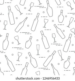 Seamless pattern of wine glasses and bottles of wine. Wine-making. Tasting. Sommelier.