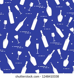 Seamless pattern of wine glasses and bottles of wine. Wine-making. Tasting. Sommelier.