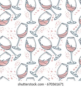 Seamless Pattern With Wine Glasses, Can Be Used For Wine Tasting Or For Bachelorette Party, Vector Illustration In Sketch Style