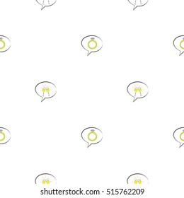 Seamless pattern of wine glasses with champagne in the dialog box and wedding rings in a dialog box