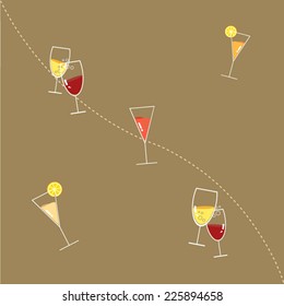 A seamless pattern of wine glasses filled with colorful drinks!