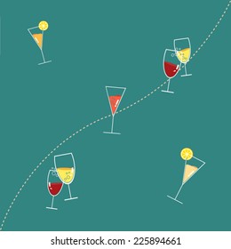A seamless pattern of wine glasses filled with colorful drinks!