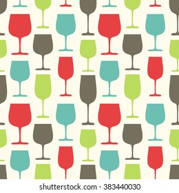 Patrón sin inconvenientes con lentes de vino, ilustración vectorial dibujada a mano, se puede utilizar para papel pintado, fondo de página web, tarjetas de felicitación, póster, impresión de tela