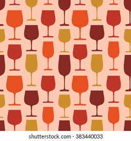 Seamless Pattern With Wine Glasses, Hand Drawn Vector Illustration, Can Be Used For Wallpaper, Web Page Background, Greeting Cards, Poster, Fabric Print