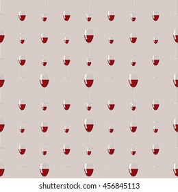 Seamless pattern of wine glasses with red wine. Vector EPS 10.