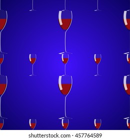 Seamless pattern of wine glasses with red wine. Vector EPS 10.