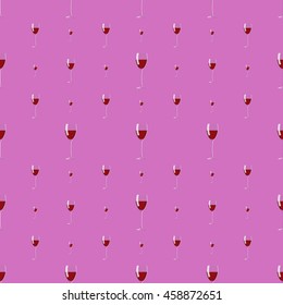 Seamless pattern of wine glasses with red wine. Vector EPS 10.