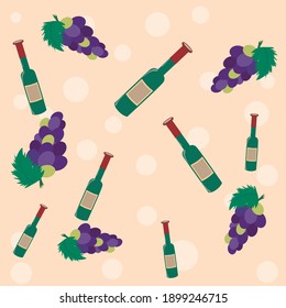 Seamless pattern with wine and grapes