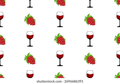 Patrón sin fisuras con vino y uvas