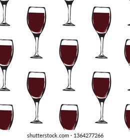 Seamless pattern. Wine hand drawn illustration for your design. Wine glass