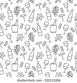 Seamless pattern with wine icons. Background for cards, decoration, menus, web, banners and designs related to wine. Vector illustration.