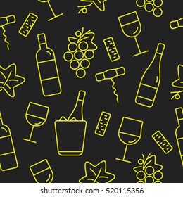 Seamless pattern with wine icons. Background for cards, decoration, menus, web, banners and designs related to wine. Vector illustration.