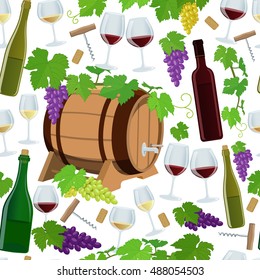 Seamless pattern of wine icons on a white background. Vector stock illustration.