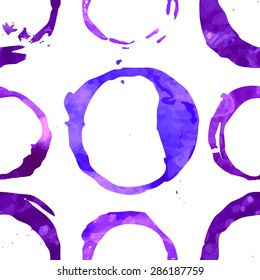 Seamless pattern with wine stains. Wine glass mark isolated on white background. Vector illustration.
