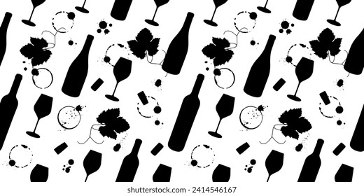 Seamless pattern of wine symbols. Background for textile, web backgrounds, banners and wine designs. Vector drawings