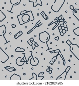 Seamless pattern with wine and wine tourism icons