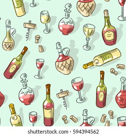 Seamless pattern with wine and wineglass