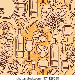 Seamless pattern for wine and winemaking, vector illustrations 