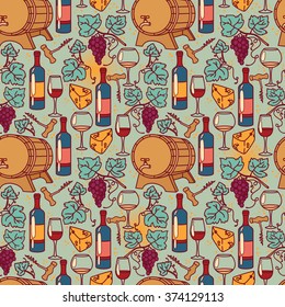 Seamless pattern for wine and winemaking, vector illustrations 