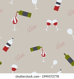 Patrón inmaculado con botellas de vino y de vino tinto. Patrón para restaurantes y textiles de pub, carteles y decoración