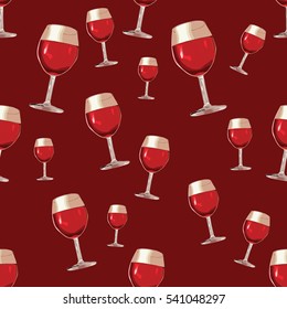 seamless pattern with wineglasses on red background