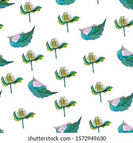 Seamless pattern with  wings and buds romantic elements endless texture for  design  flower Bud , a bird's wing, the leaves of the trees
