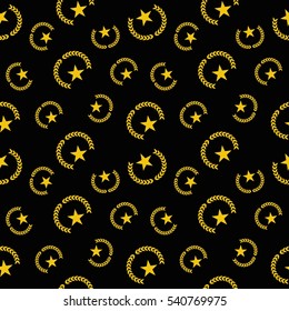 Seamless pattern with winner laurel wreath and star. Design for advertising, banners, background for social media. Flat vector awards seamless pattern. Objects isolated on a white background.