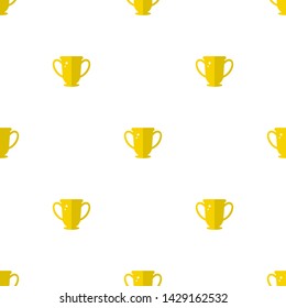 Seamless pattern with winner trophy cup icon. First place. Flat golden trophy isolated on white background. Vector illustration for design, web, wrapping paper, fabric, wallpaper.