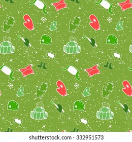 Seamless pattern with winter accessories - hats, boots and mittens