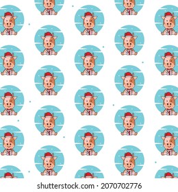 Seamless pattern winter animal cow design