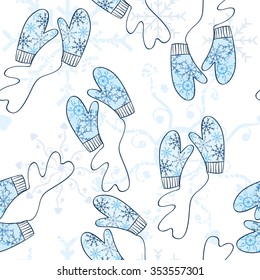 Seamless pattern. Winter Background with beautiful mittens