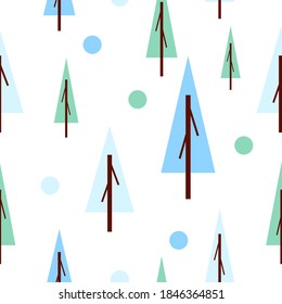 Inalámbrico inmaculado de árboles de abetos azules y verdes. Fondo blanco. Estilo plano. Jardín o bosque. Naturaleza y ecología. Feliz Navidad. Postales, papel pintado, textil, papel de depósito de chatarra y papel de embalaje