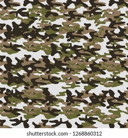 Seamless pattern winter camouflage on white background abstract print vector