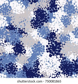 Seamless pattern. Winter camouflage of round spots. Suitable for 3D modeling.