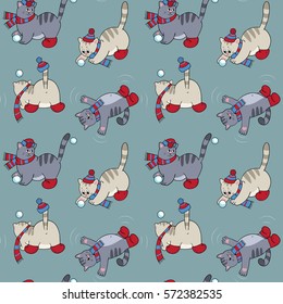 Seamless pattern with winter cats