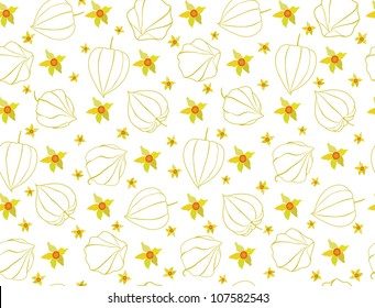 seamless pattern from winter cherry floral motif white background