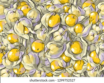 Seamless pattern with winter cherry and leaves