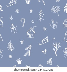 Patrón incomparable para el invierno y el diseño de navidad. Ilustración vectorial de doodle dibujado a mano para afiches, envoltura, postal.