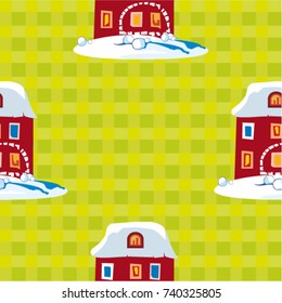 Seamless pattern with winter Christmas houses Vector Illustration EPS8