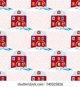 Patrón sin inconvenientes con las casas navideñas de invierno Ilustración vectorial EPS8