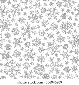Seamless pattern with winter Christmas snowflakes. Hand-drawn decorative elements in vector. Pattern for coloring book. 